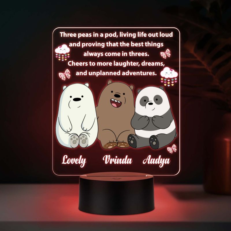 Customized Best Friends UV Print 7 Color LED Night Light  Personalized Name & Quote Lamp